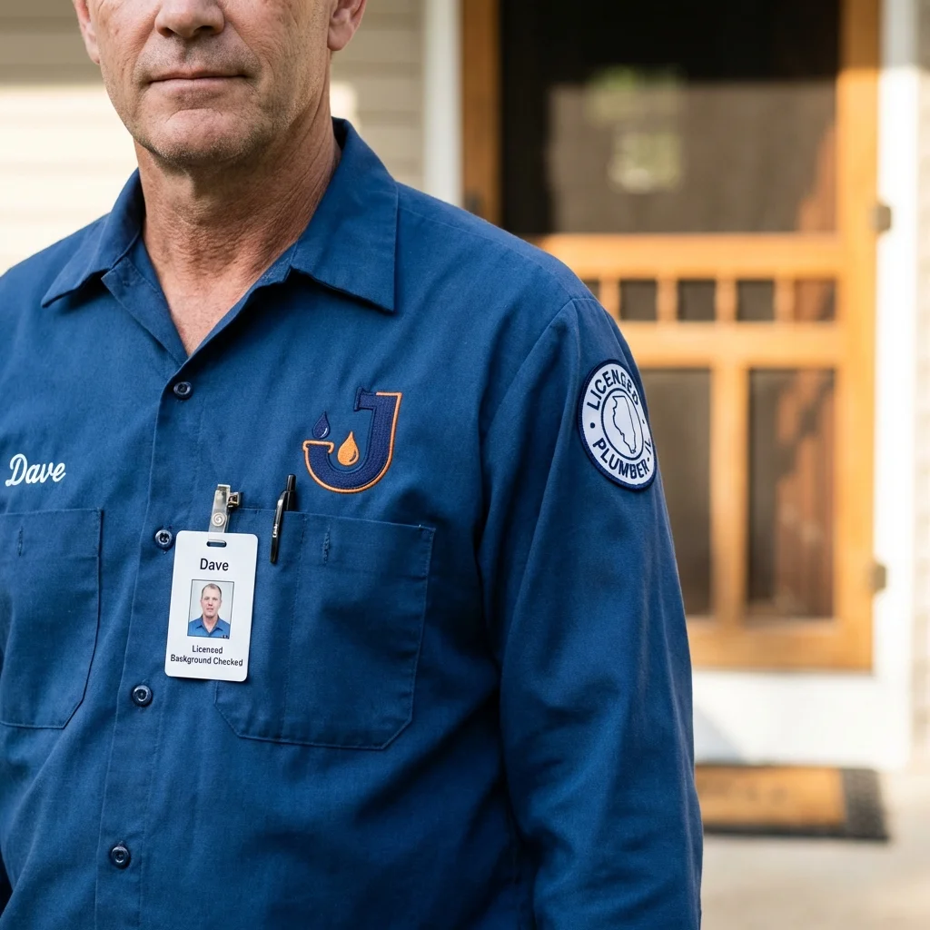 Licensed plumber showing ID badge in Kingsford, MI