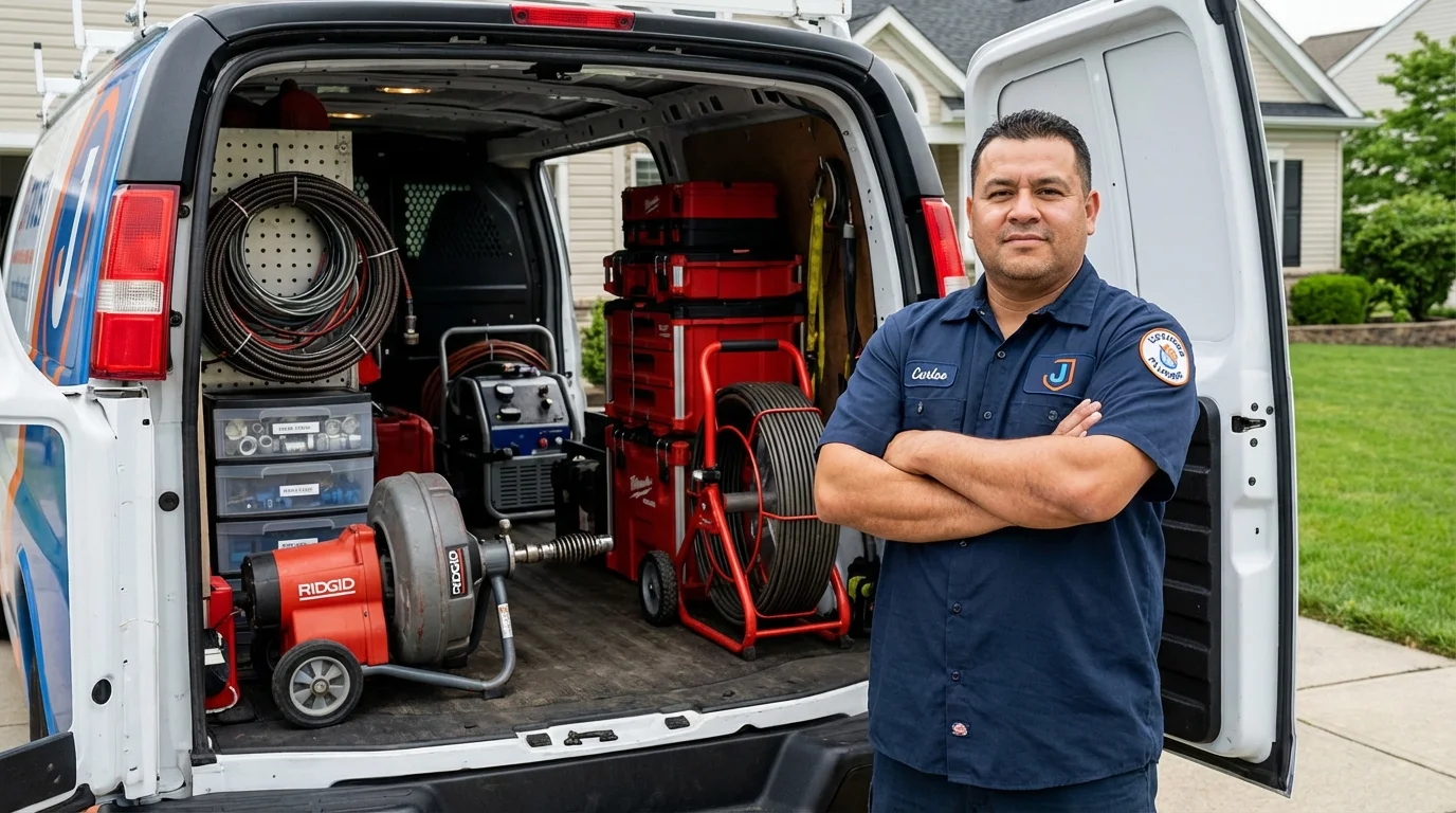 Professional drain cleaning equipment and Johns Plumbing LLC plumber in Kingsford