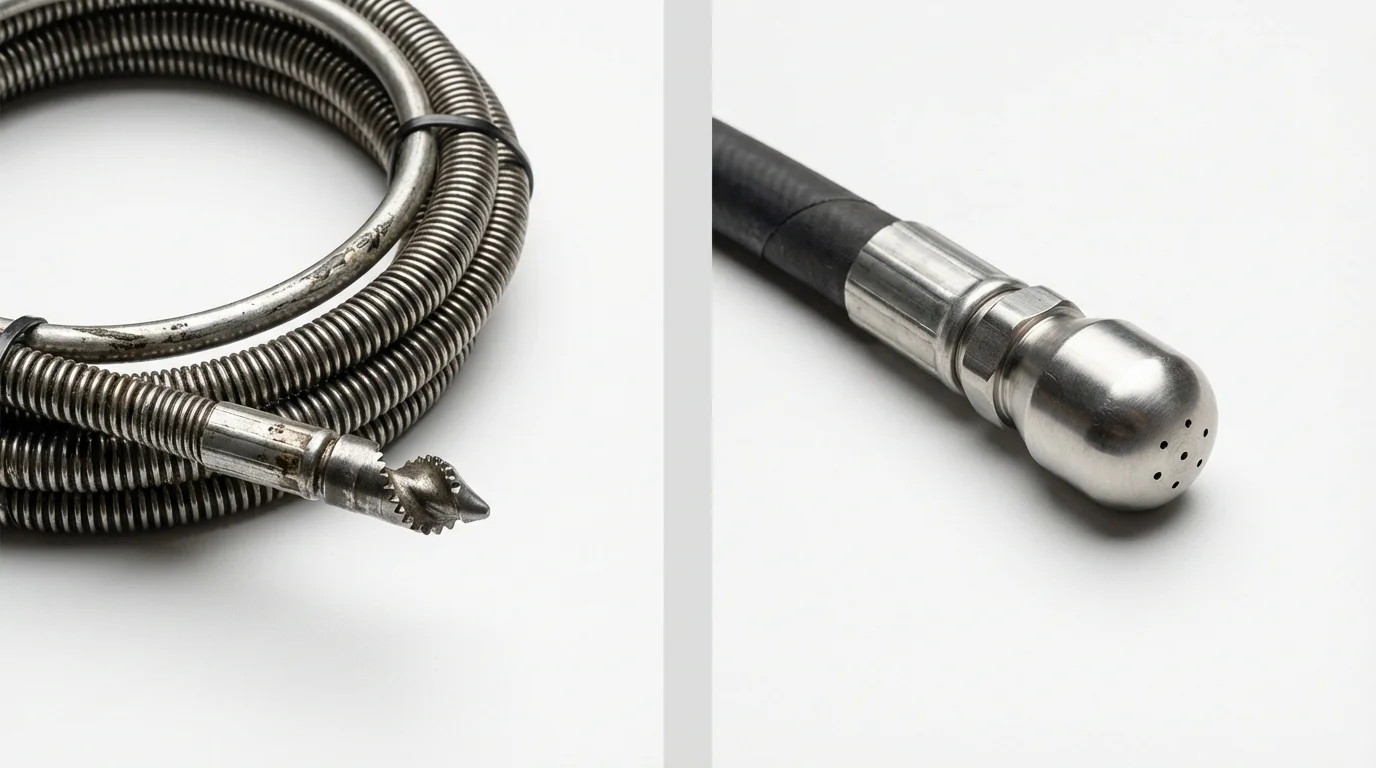 Drain snake cable and hydro jetting nozzle used for drain cleaning in Kingsford, MI