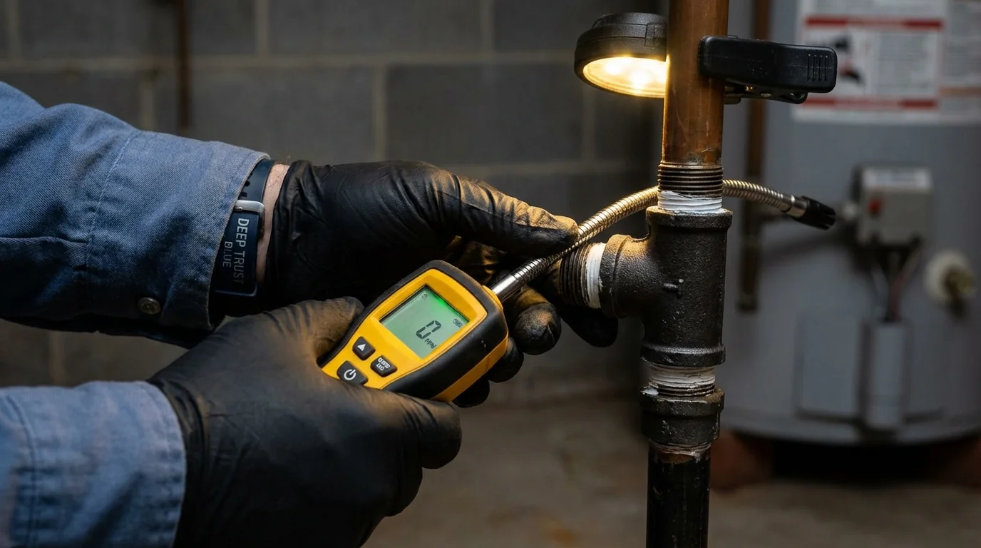 Gas leak detection with electronic sniffer by Johns Plumbing LLC in Kingsford