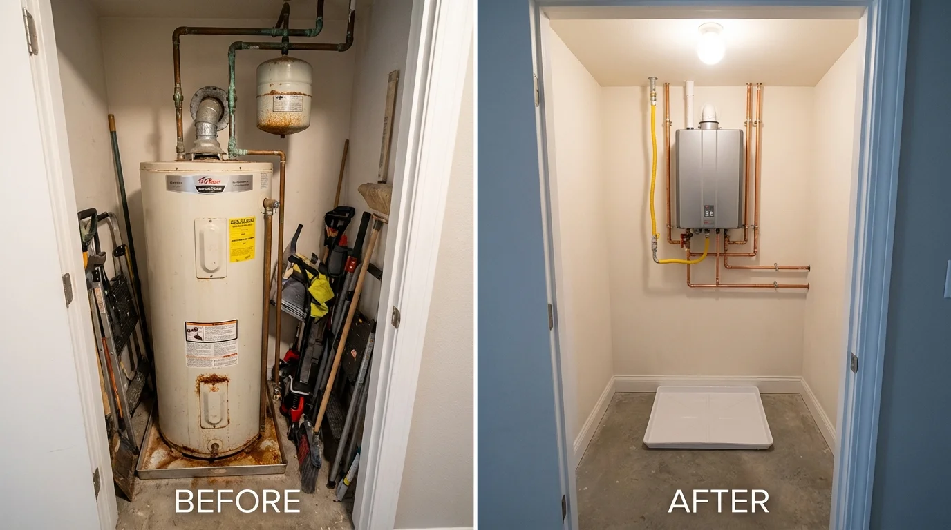 Tank water heater versus wall-mounted tankless unit comparison for Kingsford, MI homeowners